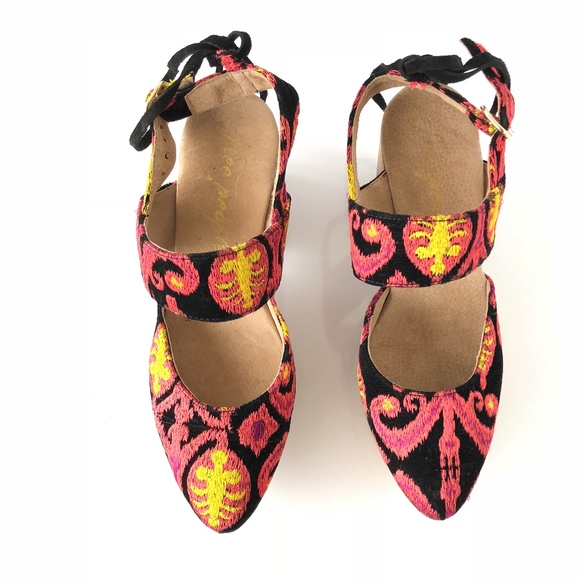 Free People Black Pink Yellow Velvet Clog Heels - Picture 2 of 8